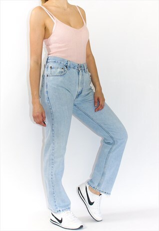 VINTAGE LIGHT BLUE 501 LEVI TIGHT FIT STRAIGHT LEG JEANS