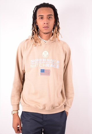 NORTH SAILS MENS VINTAGE HOODIE JUMPER LARGE BEIGE 90S