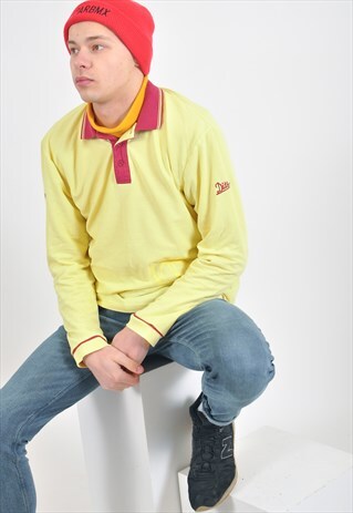 VINTAGE LONG SLEEVE POLO SHIRT IN YELLOW
