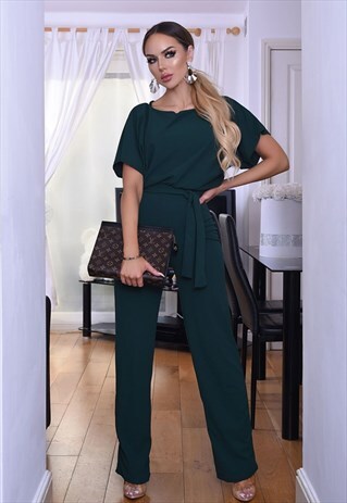 JACKIE BELTED WRAPPED BATWING STYLE JUMPSUIT IN TEAL