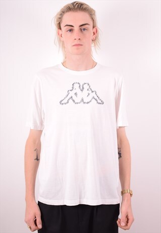 KAPPA MENS VINTAGE T-SHIRT TOP LARGE WHITE 90S