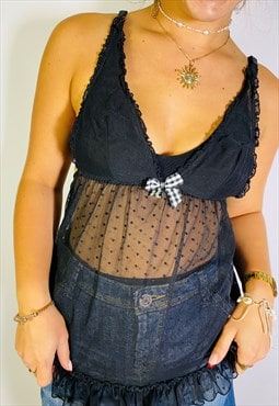 Vintage Size S Y2K Mesh Cami Top In Black