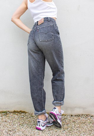 VINTAGE 80'S GREY WASH HIGH WAIST MOM JEANS