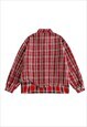 WOOLEN CHECK SHIRT LONG SLEEVE CHECK BLOUSE PLAID TOP IN RED