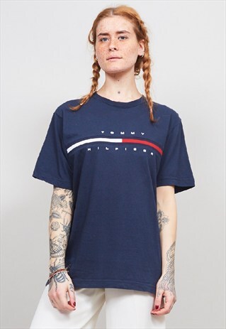 VINTAGE 90'S TOMMY HILFIGER NAVY OVERSIZED T-SHIRT
