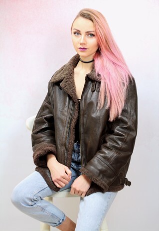 1970S VINTAGE LEATHER AND SHEARLING BROWN AVAITOR JACKET