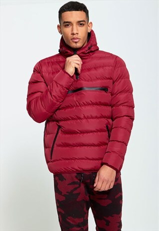 MENS PULL OVER BUBBLE JACKET IN RED
