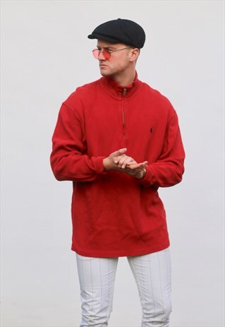 RALPH LAUREN 1/4 ZIP LUST RED SWEATSHIRT