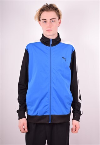 PUMA MENS VINTAGE TRACKSUIT TOP JACKET LARGE BLUE 90'S