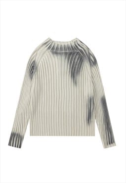 Tie-dye sweater oil wash jumper knit striped retro top grey 