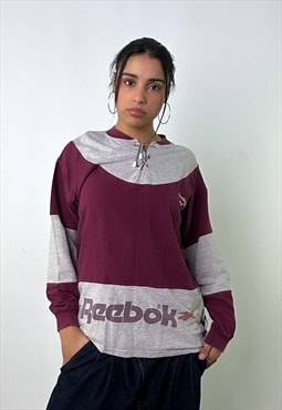 Grey Burgundy 80s Reebok Print Spellout Sweatshirt
