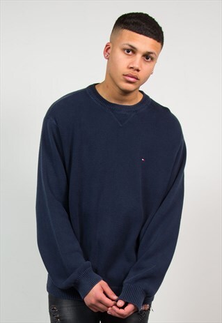 TOMMY HILFIGER NAVY BLUE COTTON KNIT JUMPER