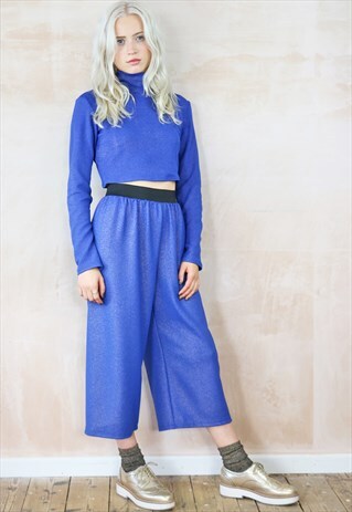 TROUSERS AND TURTLE NECK TOP CO-ORDINATES IN BLUE GLITTER