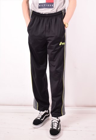 ASICS MENS VINTAGE TRACKSUIT TROUSERS MEDIUM BLACK 90S