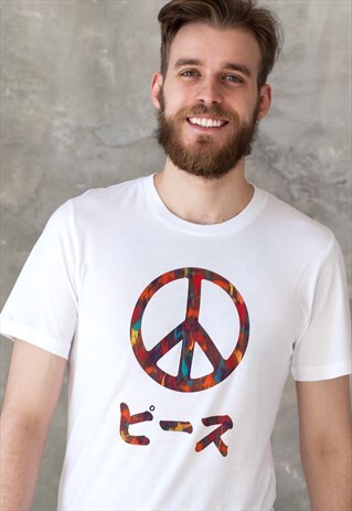 PEACE SIGN JAPANESE T SHIRT ACTIVIST RAINBOW HIPPIE FESTIVAL