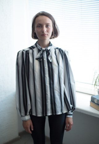 VINTAGE 70'S STRIPED BOW BLOUSE