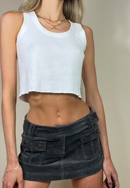 Vintage Y2K Low Rise Mini Skirt Velvet Grey Grunge Festival