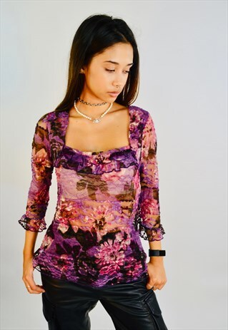 BEAUTIFUL FLORAL MESH VINTAGE 90'S Y2K TOP