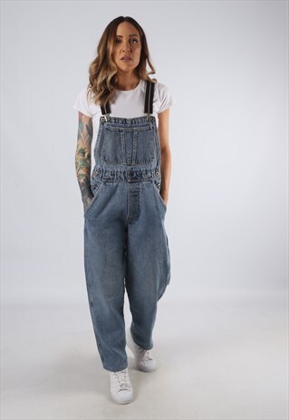 VINTAGE HOLLYWOOD DENIM DUNGAREES BICH REWORKED UK 8 (CD4L)