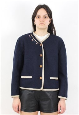GIESSWEIN Wool Trachten Cardigan Sweater Jumper Jacket Navy