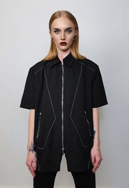Futuristic shirt geometric top short sleeve gothic jumper