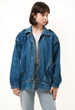 80S VINTAGE DENIM MOTO BIKER STYLE OVERSIZED JACKET 1001