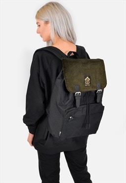 khaki corduroy panel laptop backpack 