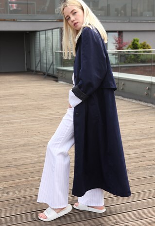 VINTAGE 90'S OVERSIZE TRENCH OVERCOAT NAVY BLUE