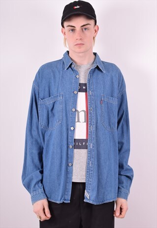 LEVI'S MENS VINTAGE DENIM SHIRT LARGE BLUE 90'S