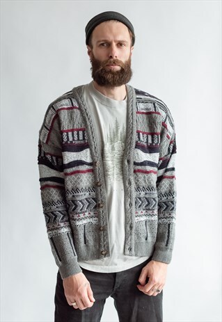 VINTAGE 80S WINTER ABSTRACT CARDIGAN