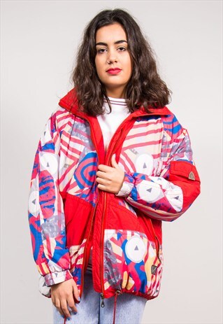 VINTAGE 90'S BRIGHT COLOURED PATTERNED SKI COAT JACKET