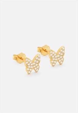 Women's Small Stud Earrings, Butterfly Shape - Gold