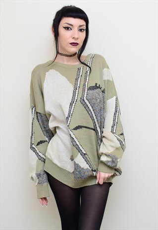 VINTAGE 90'S GRUNGE ABSTRACT PATTERNED SLOUCHY JUMPER