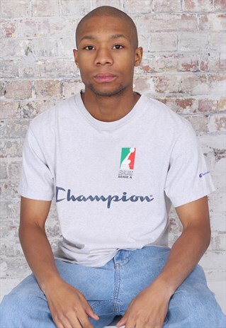 VINTAGE CHAMPION BIG LOGO VOLLEY BALL T-SHIRT GREY