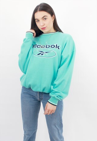 90'S RARE RETRO AQUA SPELL-OUT EMBROIDERED SWEATSHIRT