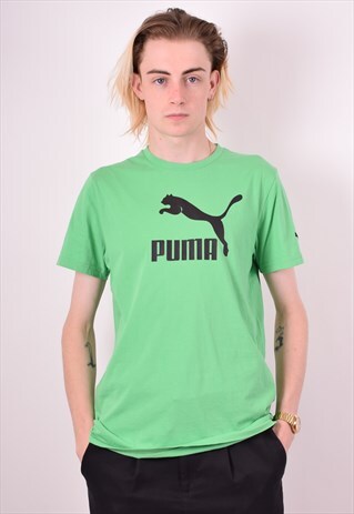 PUMA MENS VINTAGE T-SHIRT TOP SMALL GREEN 90S