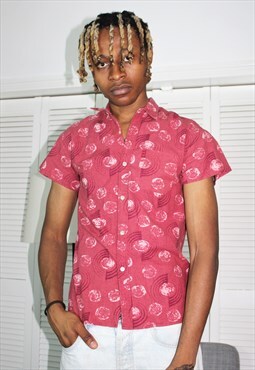 Vintage Y2K Red  Abstract Patterned Short Sleeve Shirt