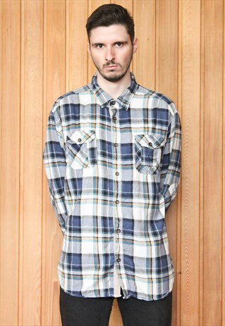 VINTAGE BLUE CHECKED FLANNEL SHIRT