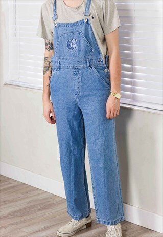 VINTAGE POOH & TIGGER OVERALL DENIM DUNGAREES 90S M 27.2