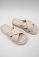 STONE QUILTED CROSS SLIP ON SLIDES