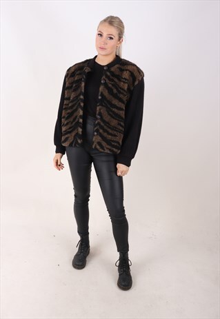 VINTAGE LEOPARD PRINT STYLE BOMBER FLUFFY FURRY JACKET M