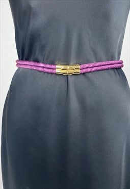 70's Vintage Ladies Purple Fabric Belt with Gold Hardware