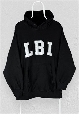 Vintage Long Beach Island Black Hoodie Reverse Weave Mens XL