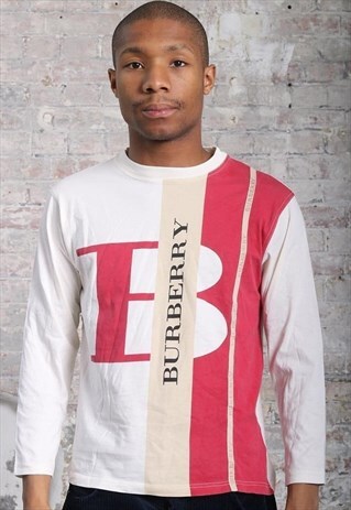 VINTAGE BURBERRY LONG SLEEVED T-SHIRT WHITE RED