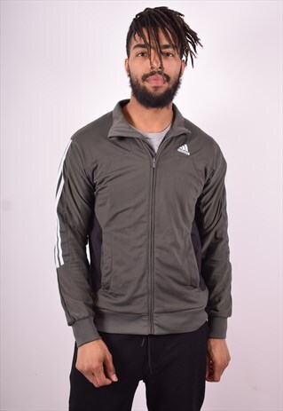 ADIDAS MENS VINTAGE TRACKSUIT TOP JACKET SMALL KHAKI 90'S