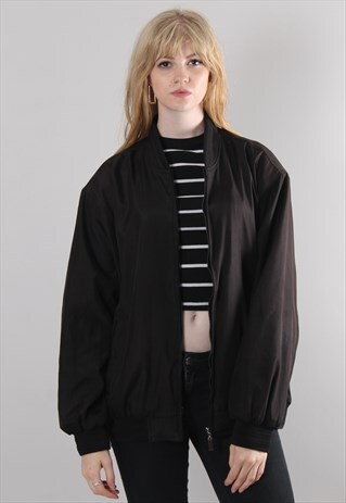 VINTAGE 90S BLACK BOMBER ZIP JACKET