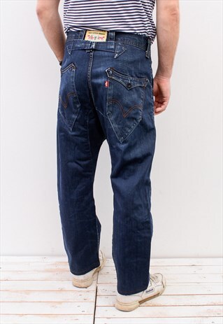 LEVI DROP CROTCH UNWASHED RAW JEANS W32 L30 RELAXED BLUE