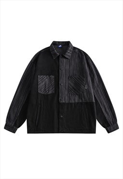 Patchwork denim jacket retro stripe jean bomber grunge coat
