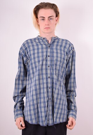 WRANGLER MENS VINTAGE SHIRT LARGE BLUE CHECK 90S