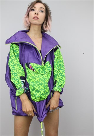 VINTAGE 80S 90S OVERSIZED SHELL SUIT FESTIVAL JACKET